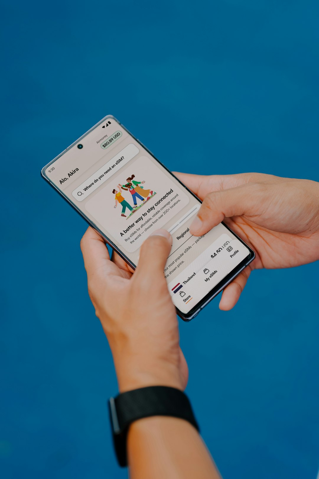 Android user staying connected with eSIM technology